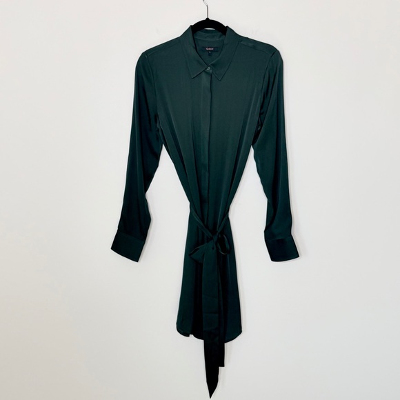 Quince Washable Stretch Silk Shirt Dress in Forest Green office luxury luxe feel - Picture 2 of 13